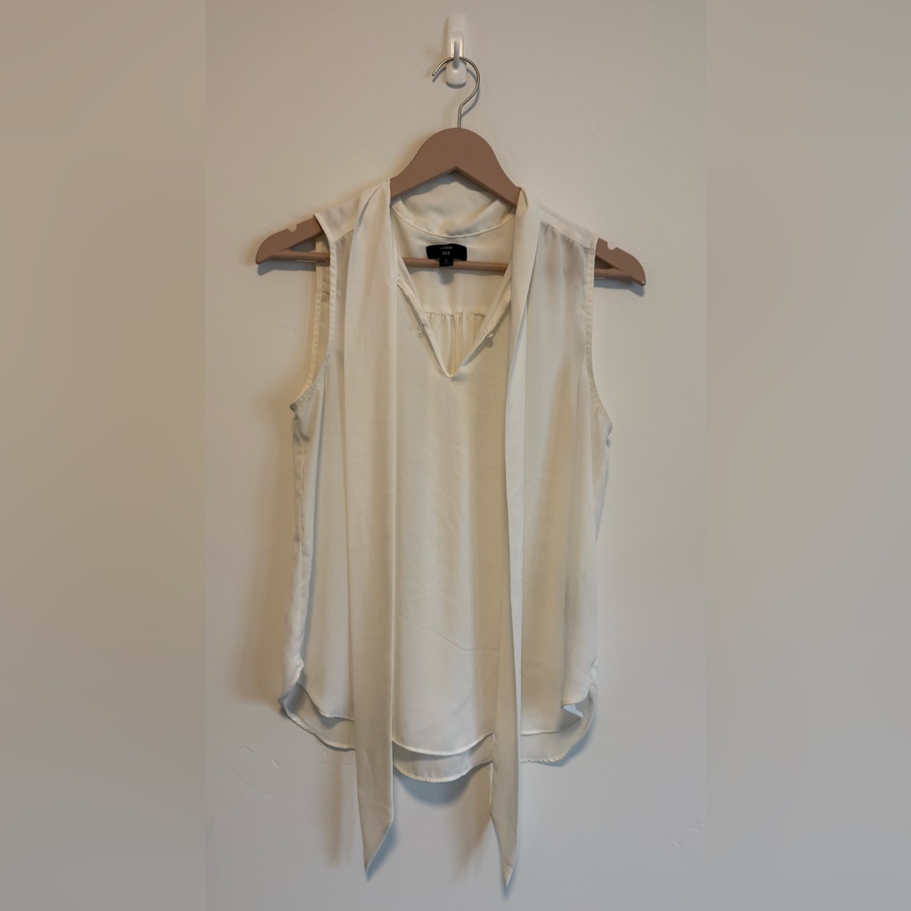 J Crew Elegant Bow Neck White Sleeveless Blouse